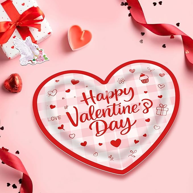 30 PCS Valentine's Day Plates Heart Shaped Plates 9 Inch Disposable