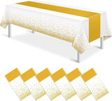 6Pcs White and Gold Tablecloth Party Decorations,Plastic White Table