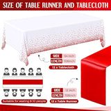 Breling 24 Pack White and Red Disposable Plastic Tablecloths and