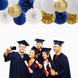 Navy-Blue White Gold Party Decorations - 14pcs Kits Paper Lanterns