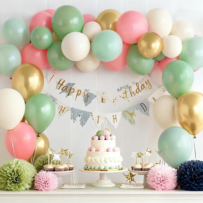 Zesliwy Sage Green Pink Gold Balloons,50Pcs 12Inch Dusty Mint Green
