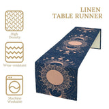 Moon Sun Table Runner, Mystical Blue Space Galaxy W13"x L60" Moon Sun