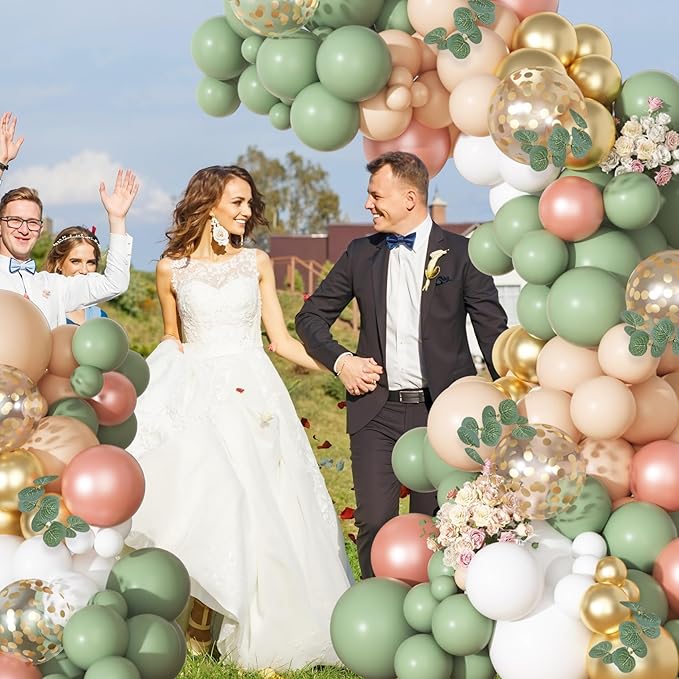 166Pcs Sage Olive Green Blush Peach Balloon Garland Arch Kit Orange