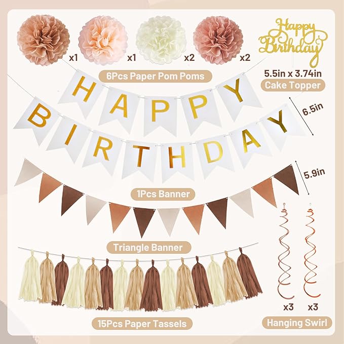 Boho Birthday Party Decorations for Women Girls with Cream Beige