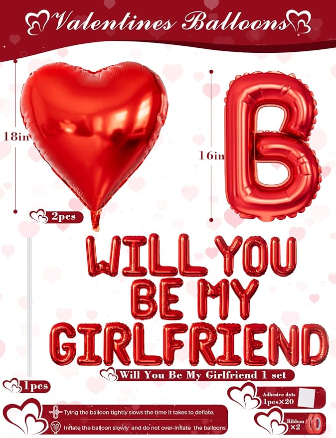 Red Will You Be My Girlfriend Balloons Set Valentines Day Balloon