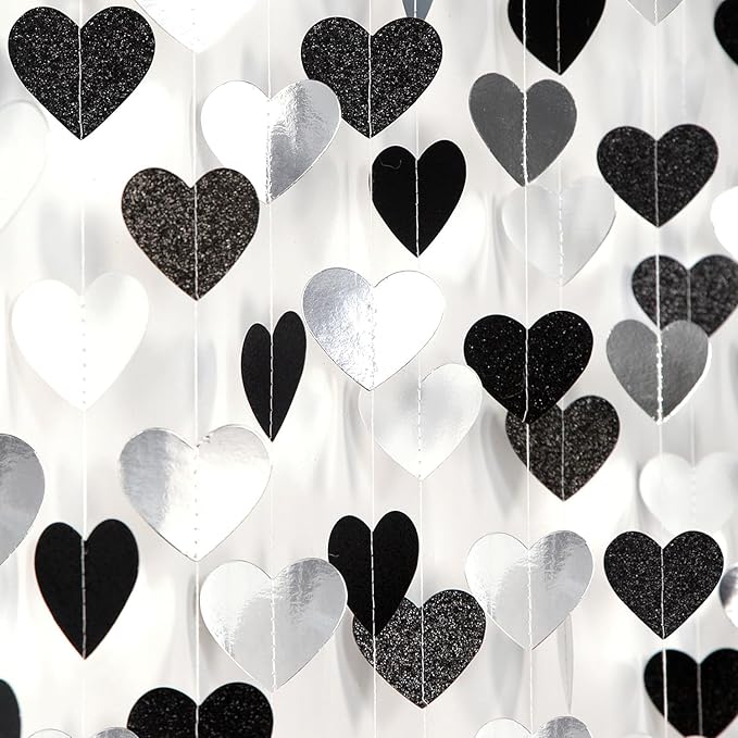 Black White-Silver Party-Decoration Heart Garland - 52ft 21st Men