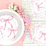 100 Pcs Pink Ribbon Bow Party Supplies Set, Serves 25 – Disposable