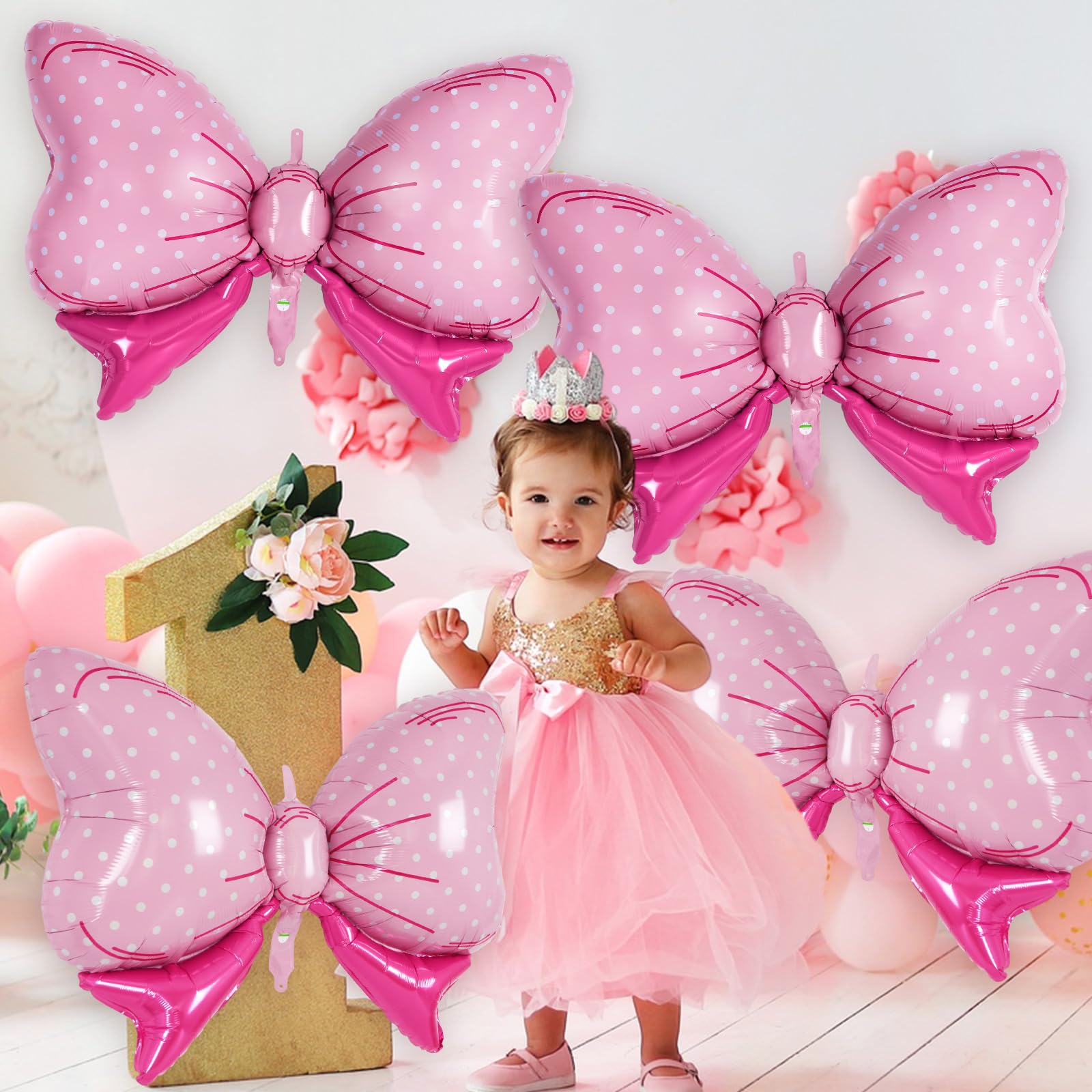 6 Pcs Pink Bow Balloons for Girls, 35 Inch Bow Foil Balloons,Bows