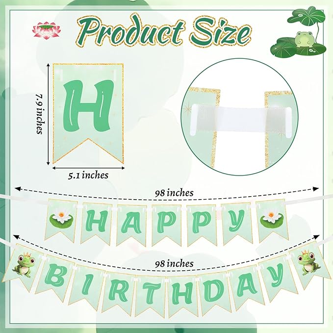 Green Princess Party Supplies 8.2ft Happy Birthday Banner Signs