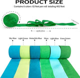 Crepe Paper Streamers 6 Rolls 492ft，Green and Blue Party Decorations