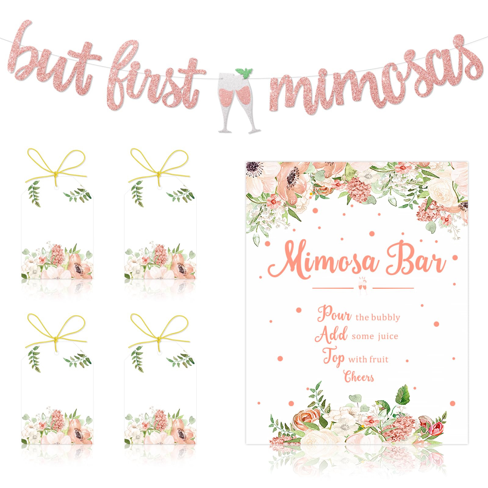 Faisichocalato Mimosa Bar Sign, But First Mimosas Banner, Boho Floral