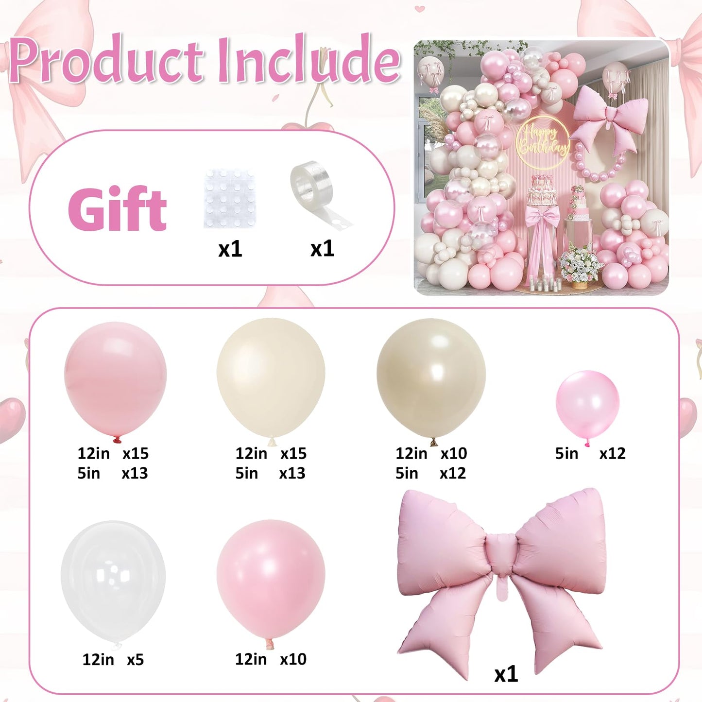 Double Stuffed Pearl White and Pink Balloon Arch Garland Kit, Pearl