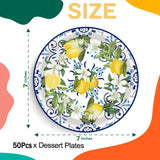 50PCS Capri Lemon Party Supplies7"Lemon Paper Plates Blue Tiles Yellow