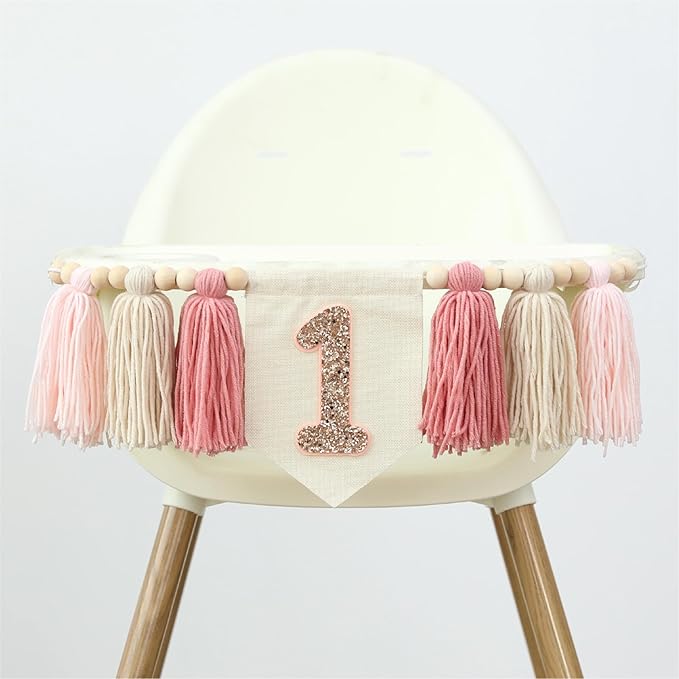 Handmade Boho Pink 1st Birthday High Chair Banner First Highchair