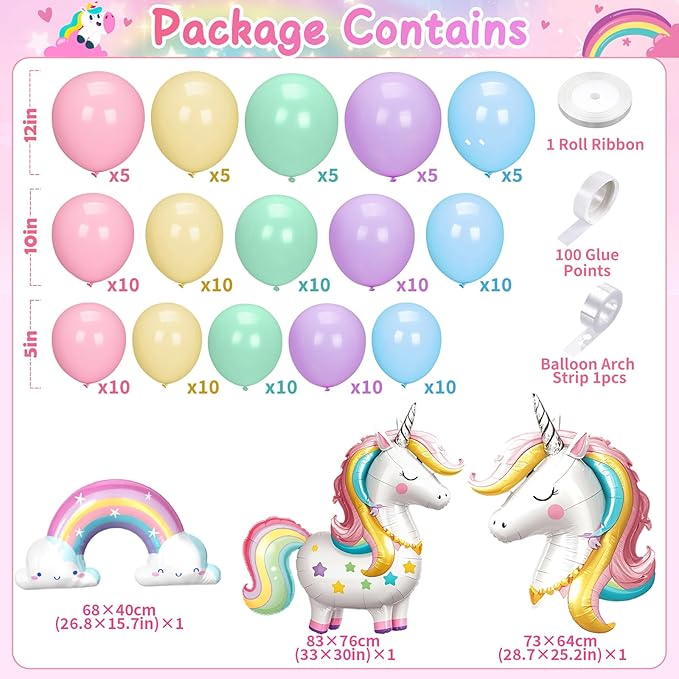 Pastel Unicorn Balloons Garland Arch Kit with Large Self designed