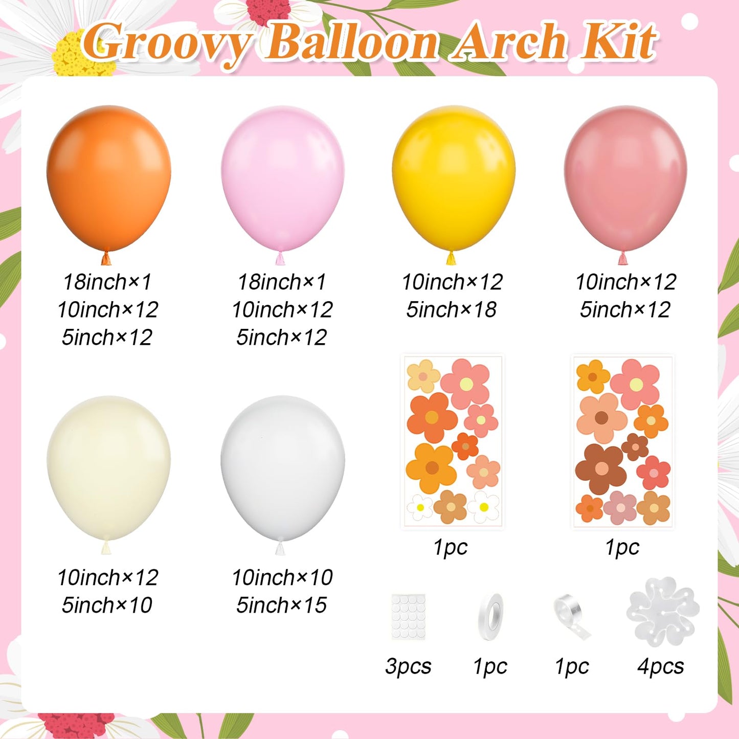 Daisy Balloon Garland Arch Kit,Retro Orange Yellow Pink Boho Balloon