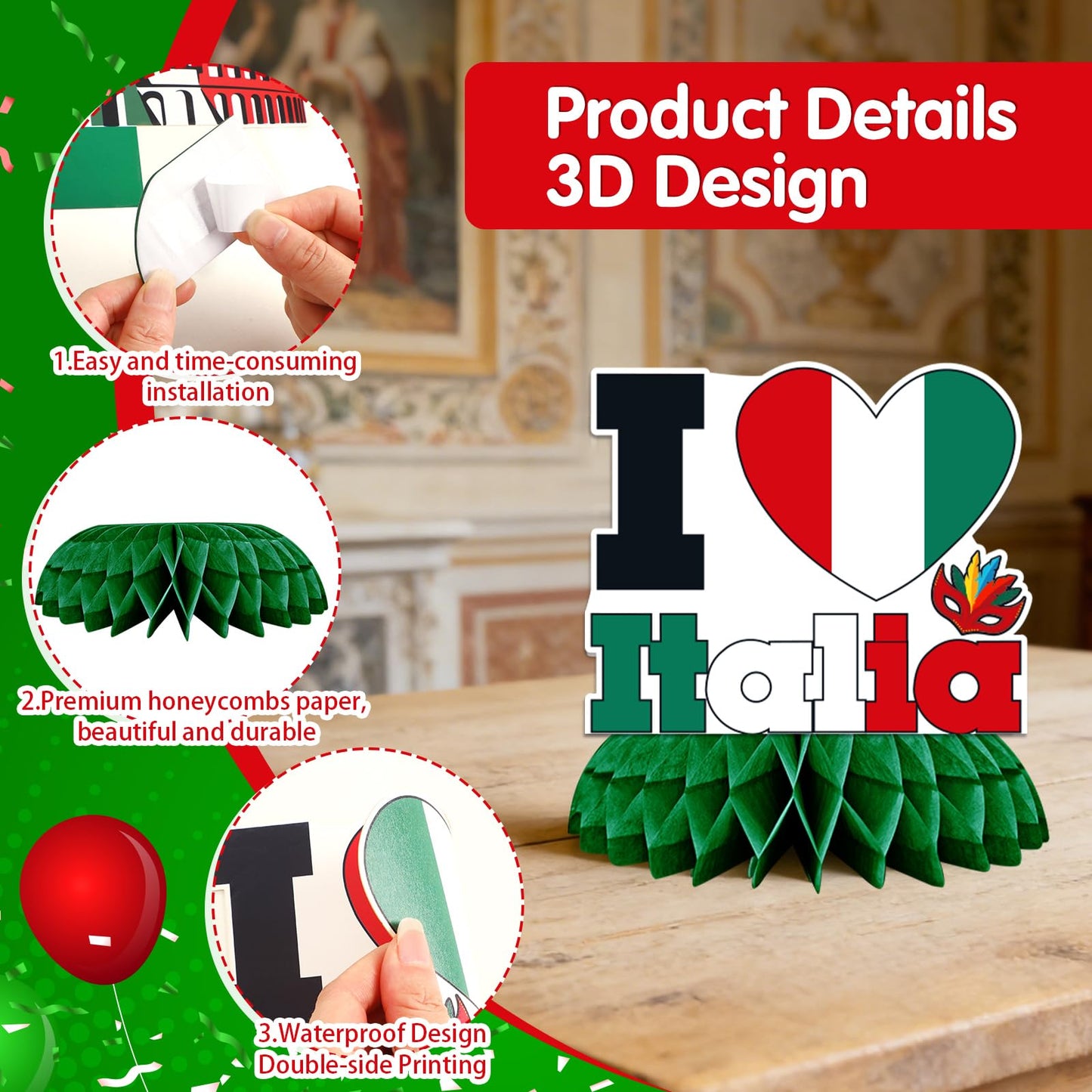 JULMELON 8 Pack Italian Themed Honeycomb Centerpieces Italian Table