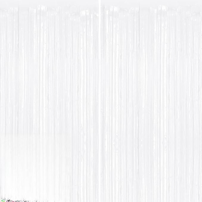 2Pack White Metallic Tinsel Foil Fringe Curtains, White Streamer