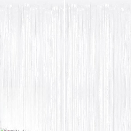 2Pack White Metallic Tinsel Foil Fringe Curtains, White Streamer