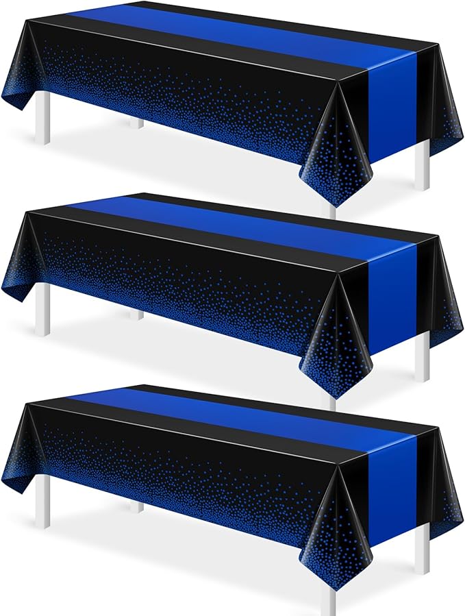 MASHAN 3Pcs Black and Blue Tablecloth Party Decorations,Plastic Black