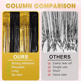 Voircoloria 4 Pack Black and Gold Foil Fringe Backdrop Curtains,