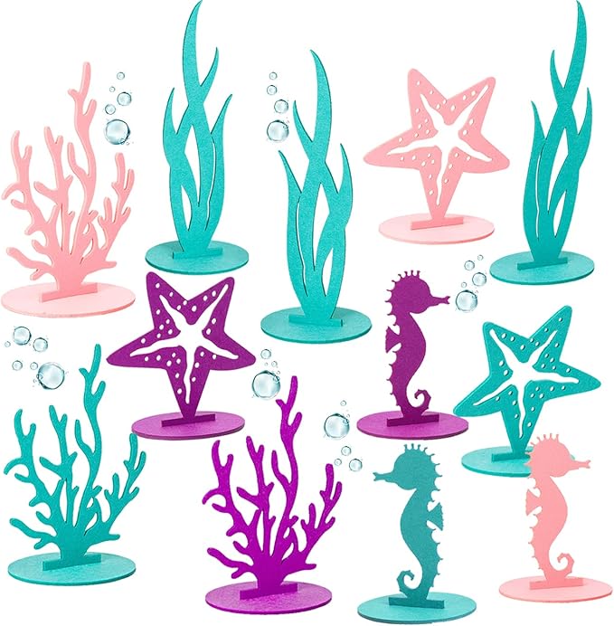 24 Pcs Mermaid Birthday Decorations Felt Table Centerpiece Under the