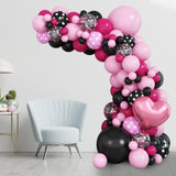 Pink Black Balloon Arch Kit, Pastel Hot Pink Black Dot Balloons