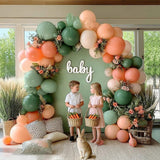 Sage Green Peach Balloon Arch, Double Stuffed Dusty Green Pastel