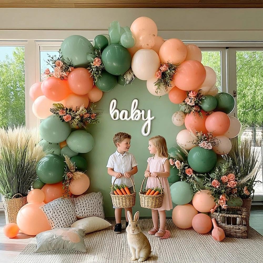 Sage Green Peach Balloon Arch, Double Stuffed Dusty Green Pastel
