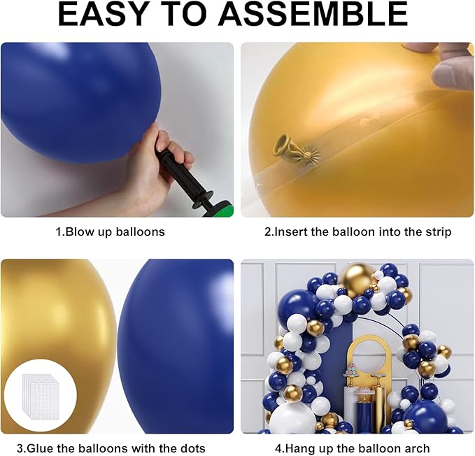 Blue and Gold Balloons Arch Garland Kit, 134pcs Navy Blue Gold White