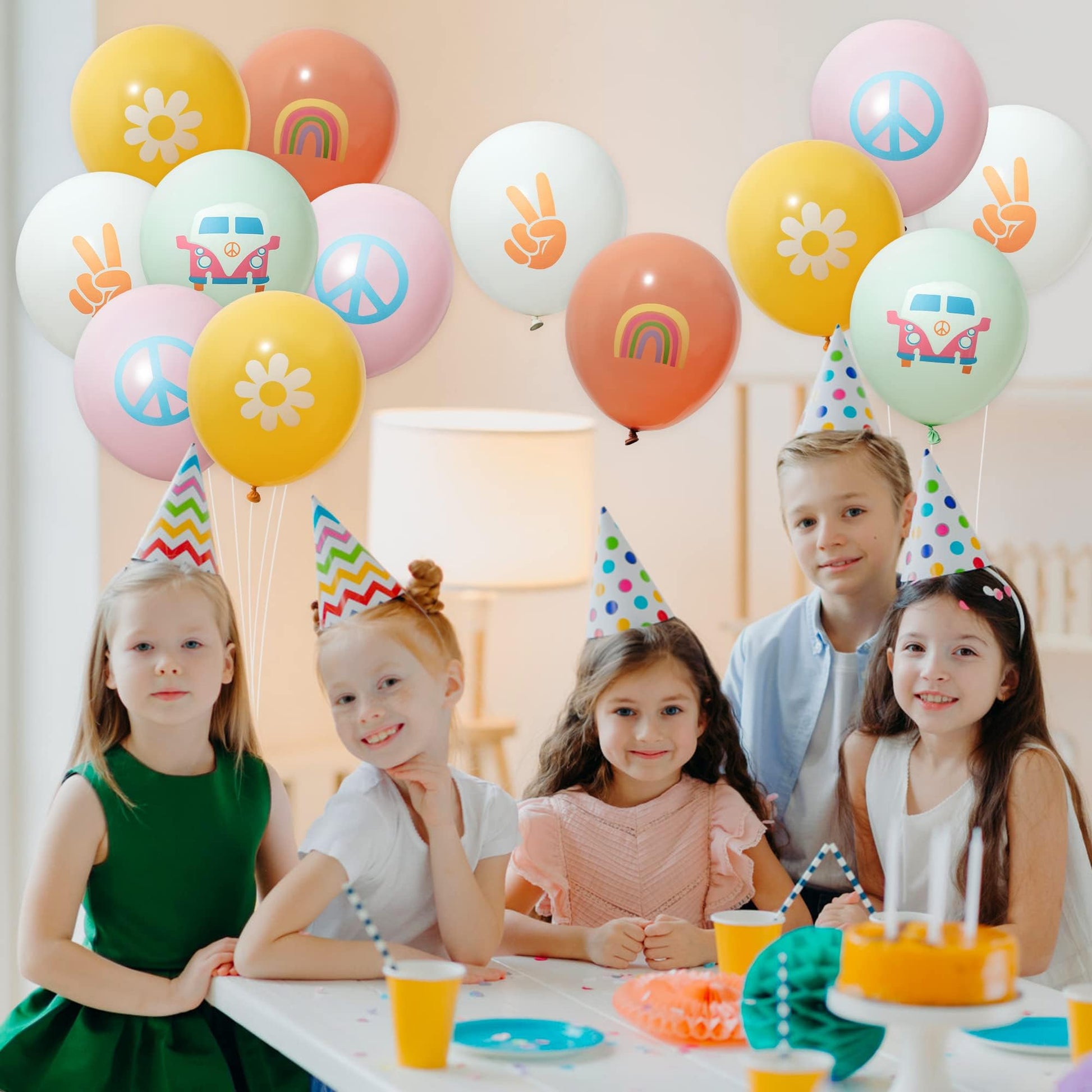 ANGOLIO 50Pcs Groovy Retro Hippie Balloons Party Supplies Smile Faces