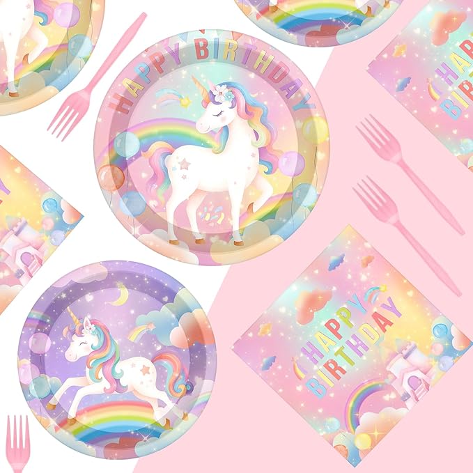96 Pcs Happy Birthday Party Decorations Tableware Set Unicorn