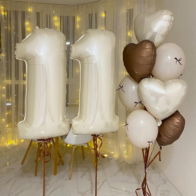 35th Birthday Decor, Cream Brown Tan Helium Number 35 Balloon, Heart