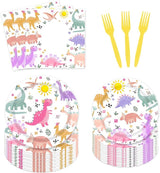 Pastel Dinosaur Plates and Napkins Girl Dino Pink & Purple Three Rex