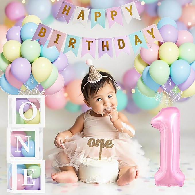 First Birthday Decorations for Girl 40 Inch Pink Number 1 Balloons