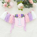 Handmade Wildflower 1st Birthday High Chair Banner Purple Pink