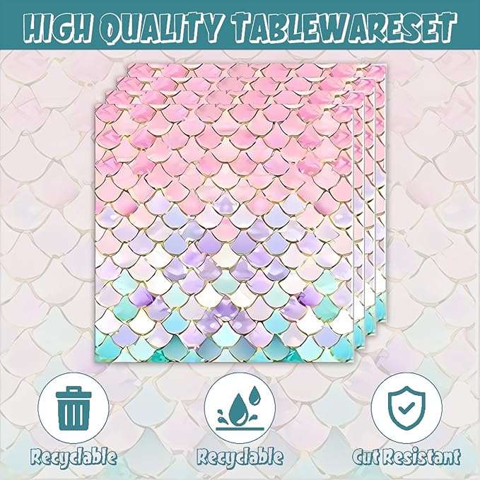 96Pcs Mermaid Birthday Party Decorations for 24 Guests Ocean Themed