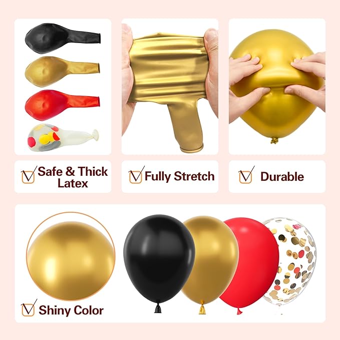 LOOLEY 137Pcs Red Black Gold Balloons Garland Arch Kit with Stars - 5