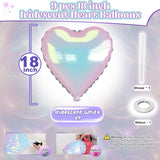 Iridescent Heart Balloons, 9PCS 18Inch Transparent Laser Heart Foil