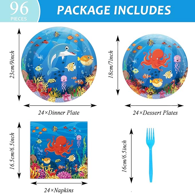 96 Pcs Ocean Under the Sea Plates and Napkins Party Supplies Ocean