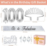 100th Birthday Decorations for Women Silver with 100th Birthday Sash