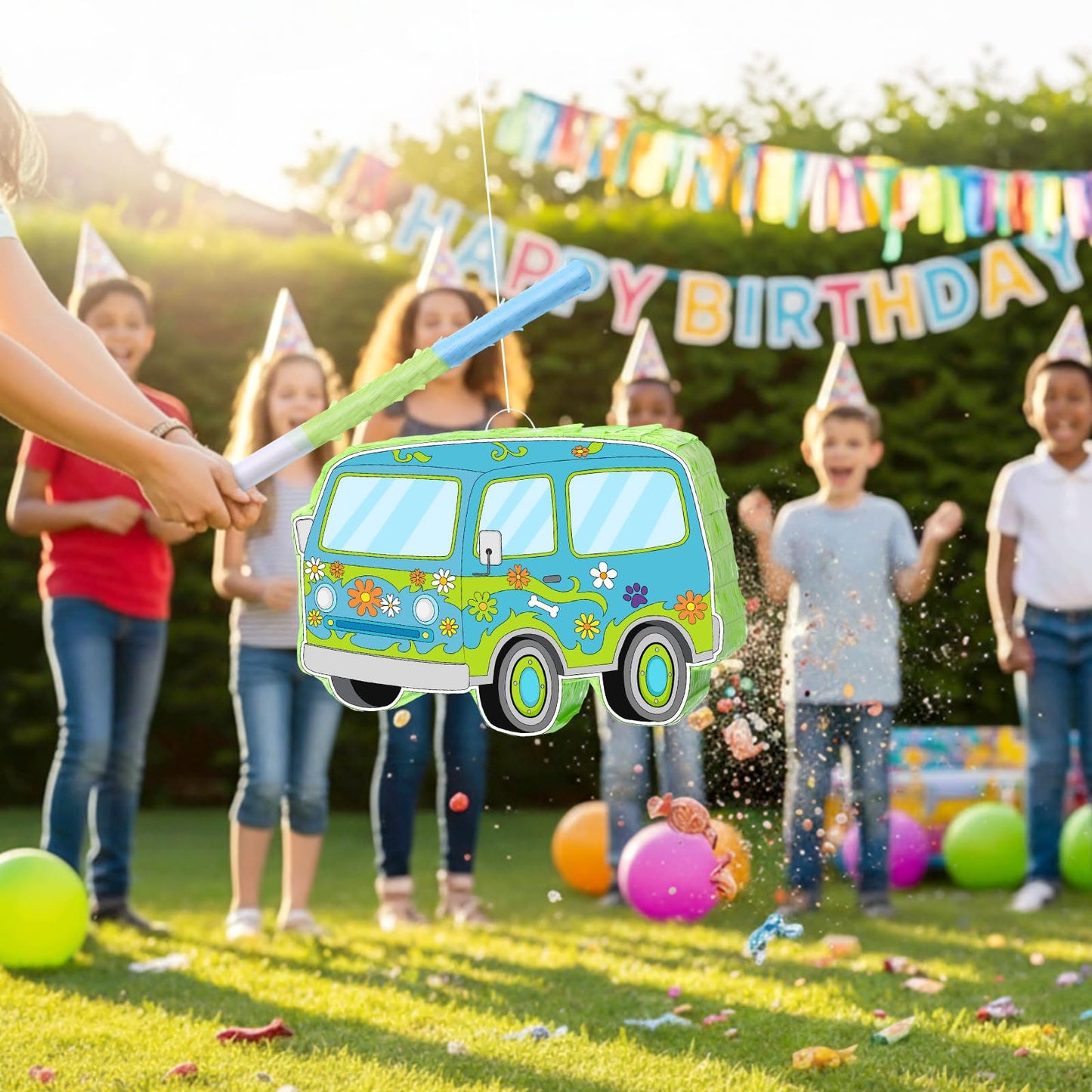 Threan Dog Theme Party Decorations Cartoon Car Piñata Hippie Groovy