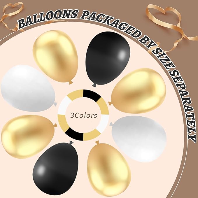 412Pcs Black and Gold Balloons 18 12 10 5 Inch Different Size Black