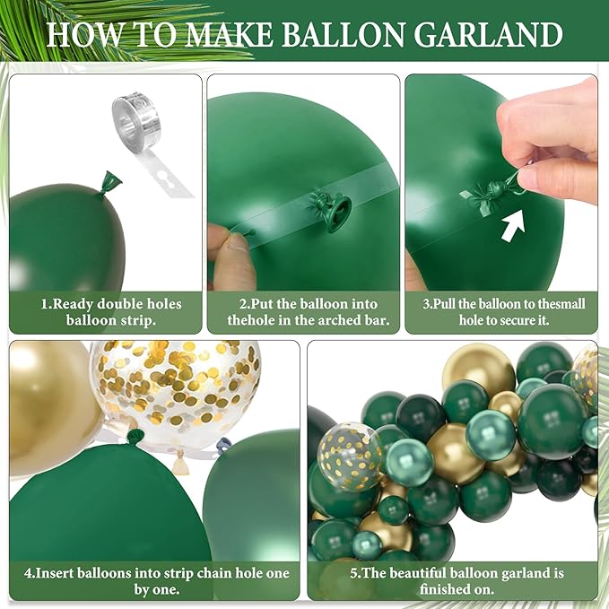 Amandir 153pcs Green and Gold Balloon Garland Arch Kit, Different