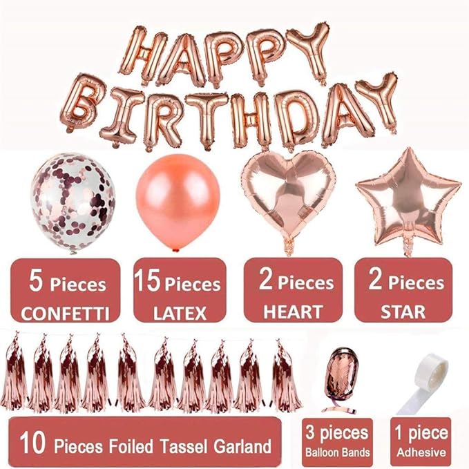 Rose Gold Birthday Balloons Party Decorations Set 38 Pack Party