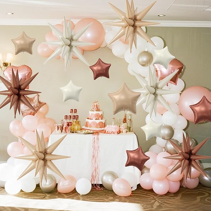18 Pcs Cream Star Balloons, Caramel Brown Balloon with 6 Pcs 22-Inch