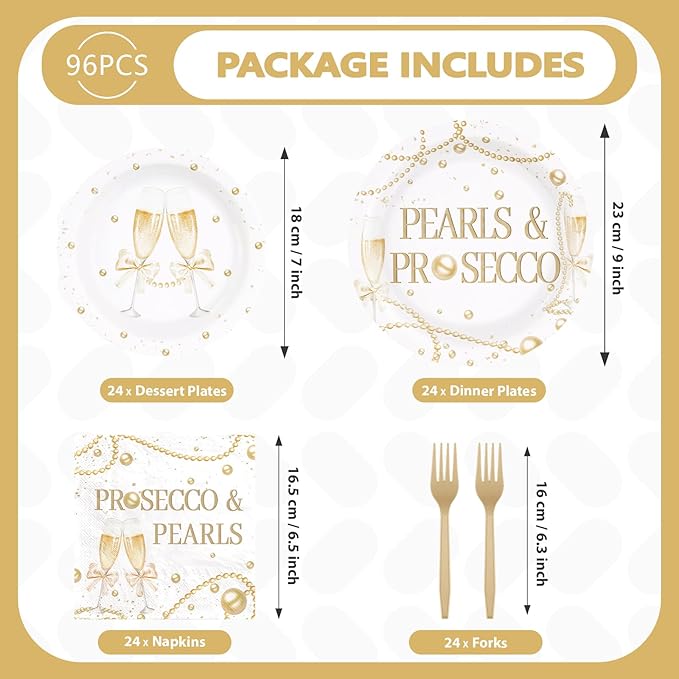 96Pcs Pearls and Prosecco Bridal Shower Decorations Engagement Party