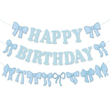 Pre-Strung Blue Bow Decorations Glitter Happy Birthday Banner Bow