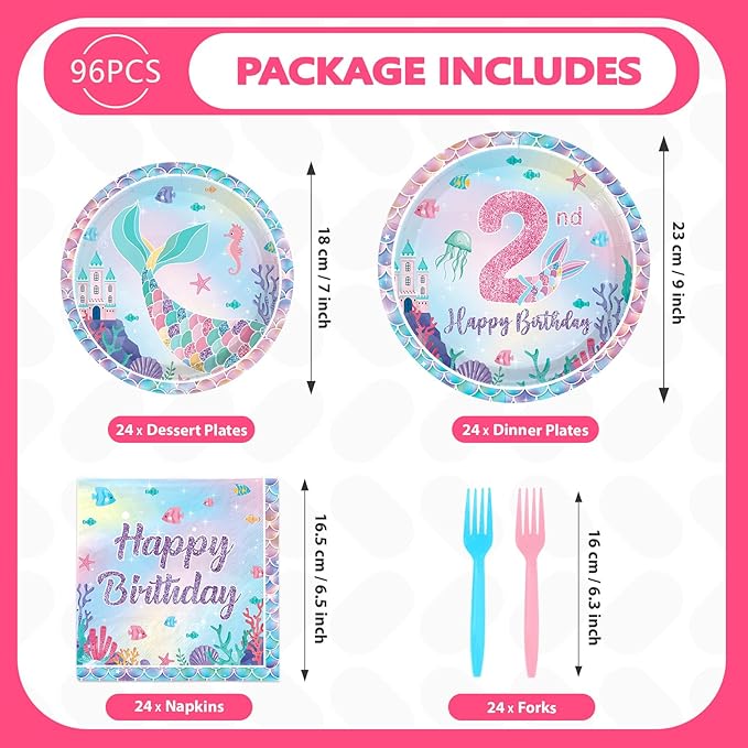 Grencian 96PCS Mermaid Birthday Party Decorations Mermaid 2nd