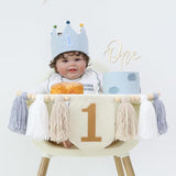 Baby First Birthday Party Decorations Blue High Chair Banner Crown
